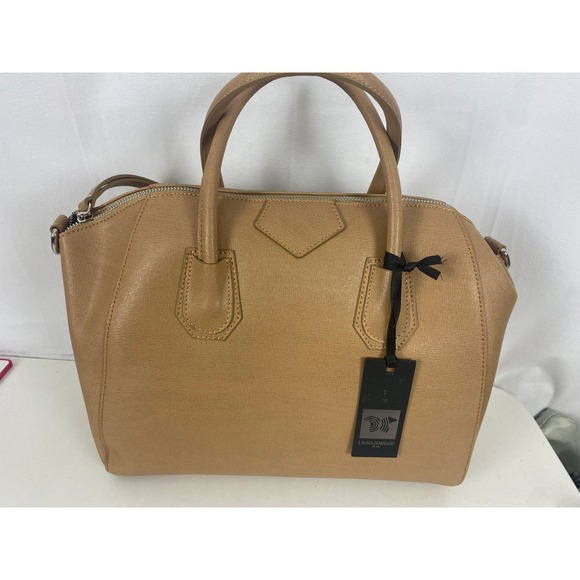Laura Di Maggio Handbags - Laura Di Maggio Cappuccino Leather Satchel Crossbody Bag  New zipper Minimalist,
